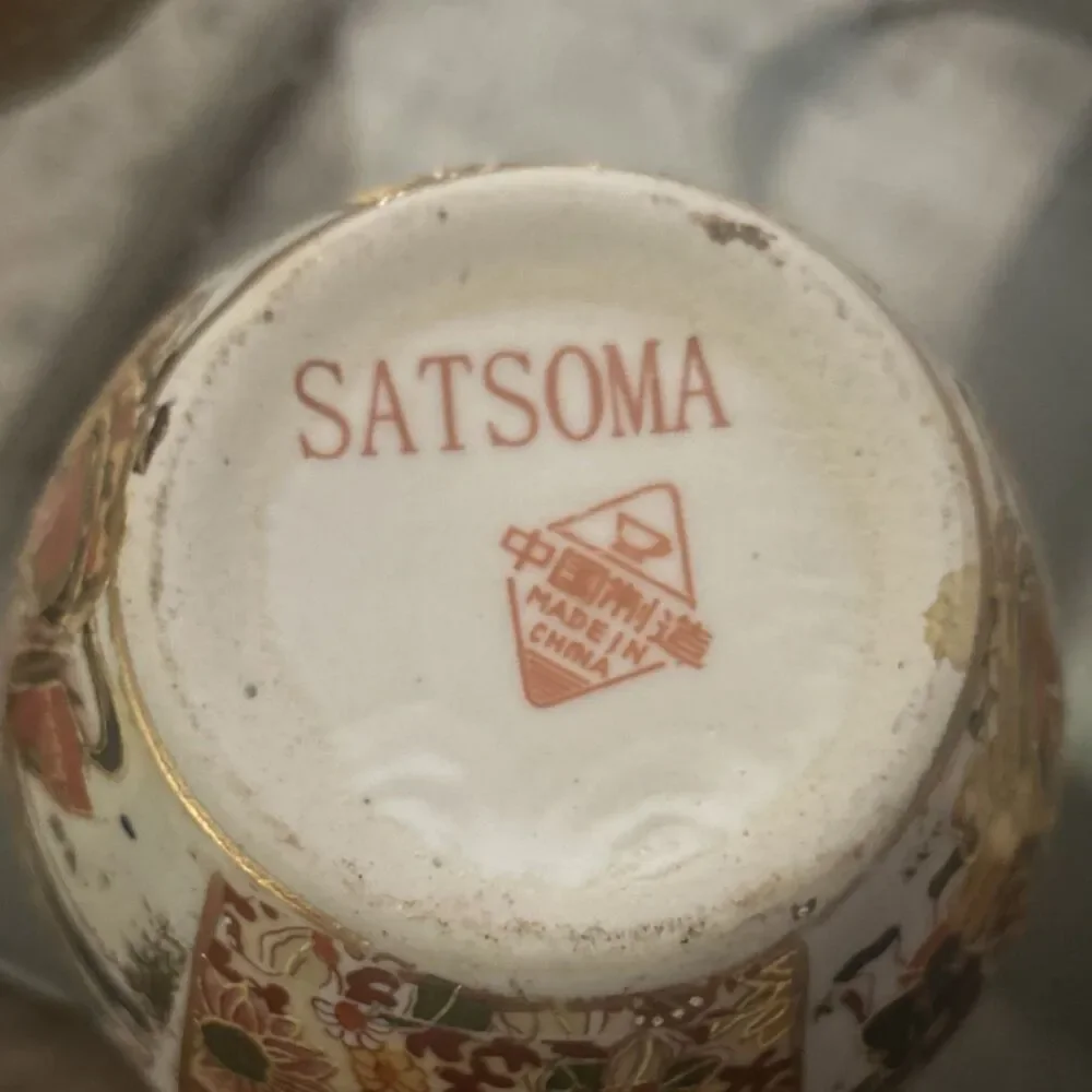 Vintage Satsoma Made in China Hand Painted Porcelain Pot 3” x 4” Gold Gilt
